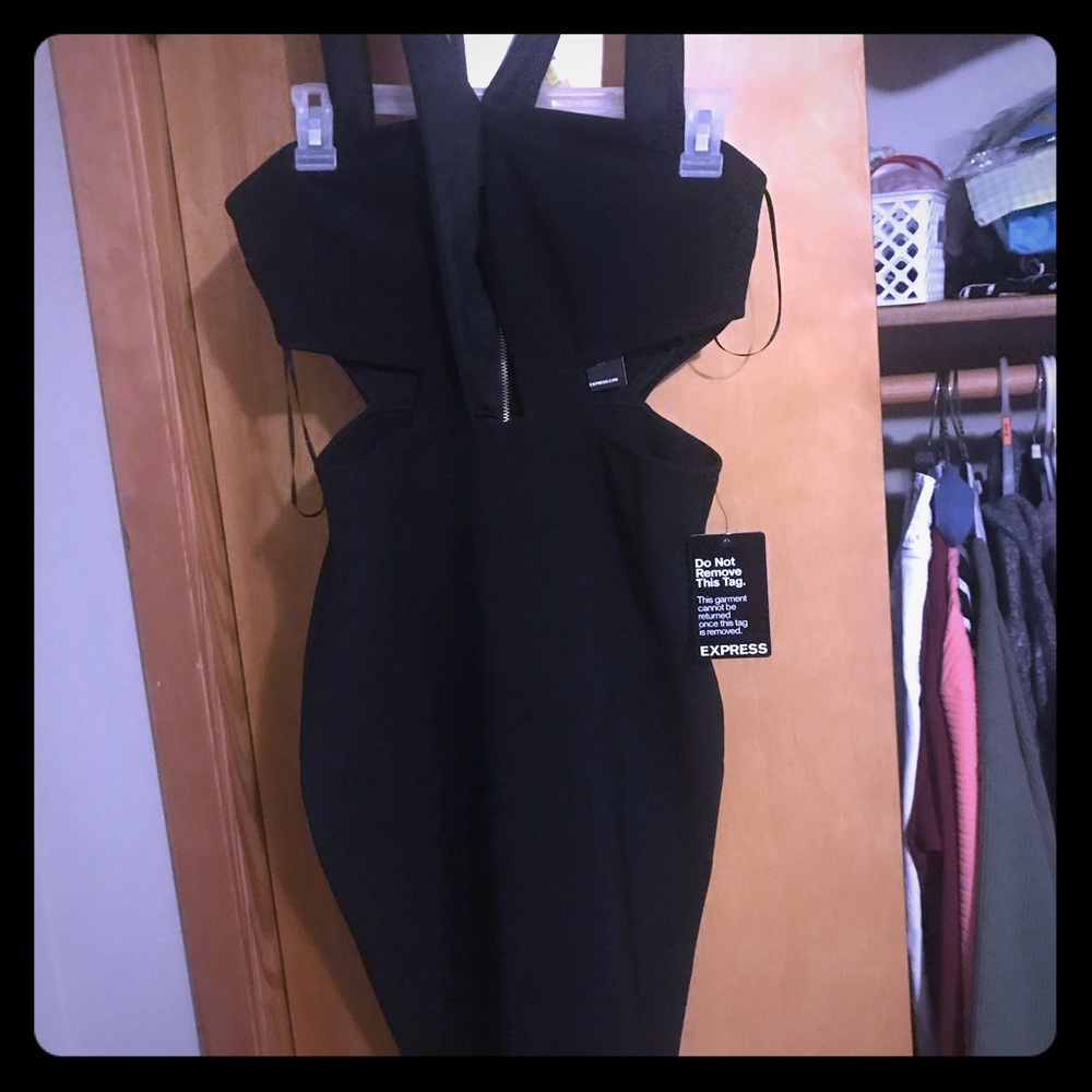 Woman’s mini black dress